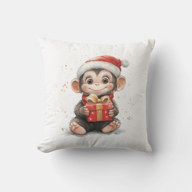 Schattige Kerstserie Baby Monkey Kussen (Voorkant)