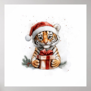 Schattige Kerstserie Baby Tiger Poster
