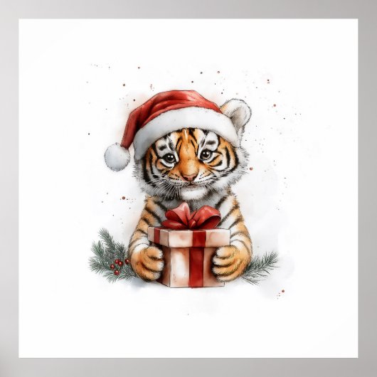 Schattige Kerstserie Baby Tiger Poster (Voorkant)