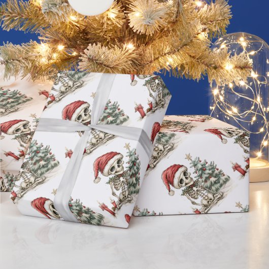 Schattige kerstskelet en kerstboom cadeaupapier (Feestdagen)
