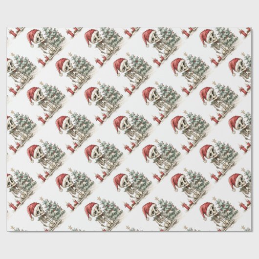 Schattige kerstskelet en kerstboom cadeaupapier (Vlak)
