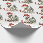 Schattige kerstskelet en kerstboom cadeaupapier (Hoek)