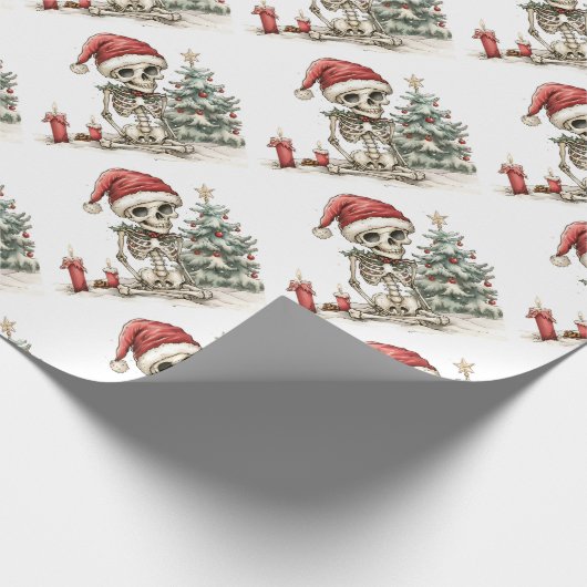Schattige kerstskelet en kerstboom cadeaupapier (Hoek)