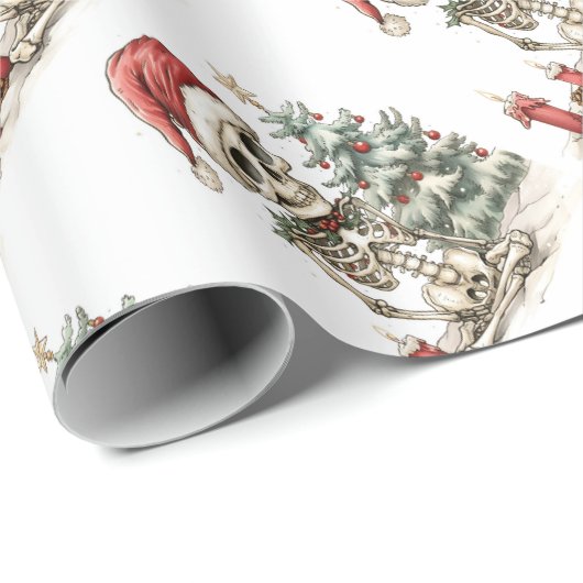 Schattige kerstskelet en kerstboom cadeaupapier (Rol Hoek)