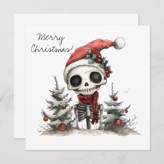 Schattige kerstskelet met kerstbomen (Voorkant / Achterkant)