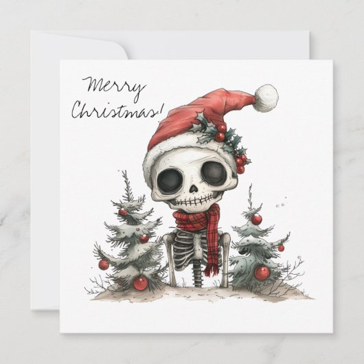 Schattige kerstskelet met kerstbomen (Voorkant)