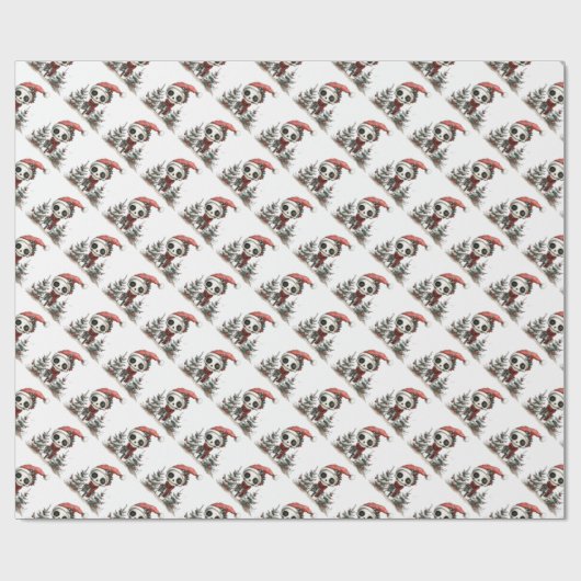 Schattige kerstskelet met kerstbomen cadeaupapier (Vlak)