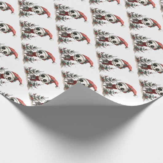 Schattige kerstskelet met kerstbomen cadeaupapier (Hoek)