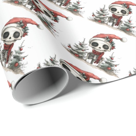 Schattige kerstskelet met kerstbomen cadeaupapier (Rol Hoek)