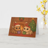 Schattige Kerstspin Kaart (Gele Bloem)
