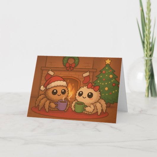 Schattige Kerstspin Kaart (Voorkant)