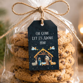 Schattige Kerststal Cadeaulabel