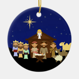 Schattige kerststal gepersonaliseerd keramisch ornament