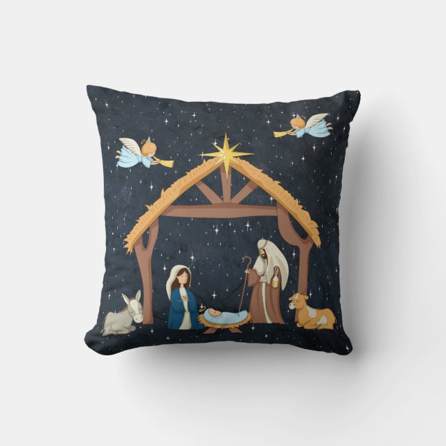 Schattige Kerststal Kussen (Voorkant)
