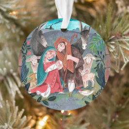 Schattige kerststal religieuze kerstillustratie ornament