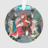 Schattige kerststal religieuze kerstillustratie ornament (voorkant)