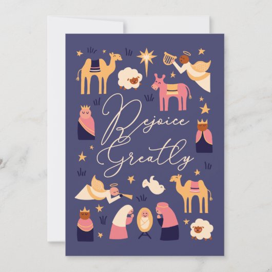 Schattige kerststal scene platte kerstkaart (Voorkant)