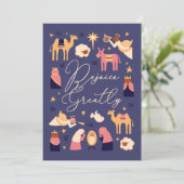 Schattige kerststal scene platte kerstkaart (Staand voorkant)