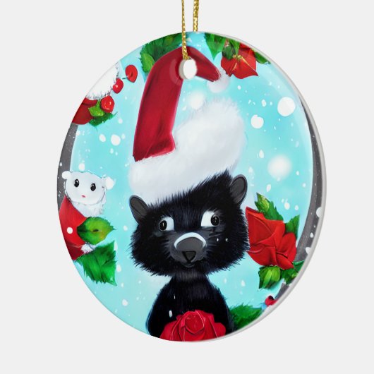 Schattige kerststinkkunk keramisch ornament (Links)