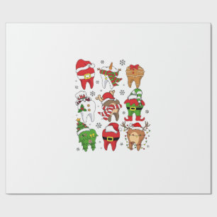 Schattige Kersttandheelkundige Tand Karakters Leuk Cadeaupapier