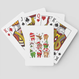 Schattige Kersttandheelkundige Tand Karakters Leuk Pokerkaarten