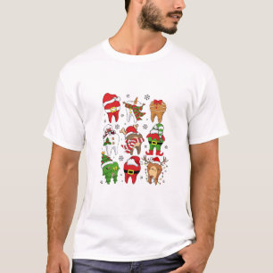Schattige Kersttandheelkundige Tand Karakters Leuk T-shirt