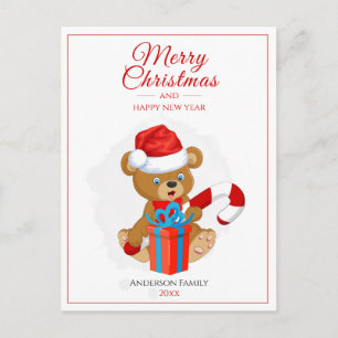 Schattige kerstTeddy Gepersonaliseerd kerstfeest Briefkaart