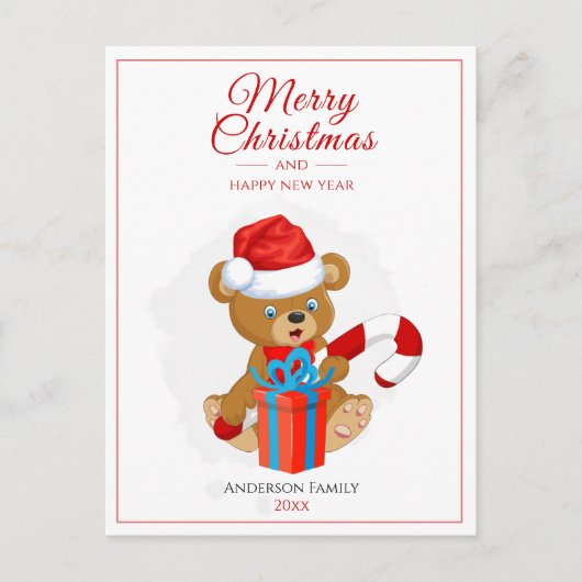 Schattige kerstTeddy | Gepersonaliseerd kerstfeest Briefkaart (Voorkant)