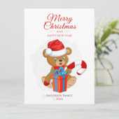 Schattige kerstTeddy | Gepersonaliseerd kerstfeest Feestdagenkaart (Staand voorkant)