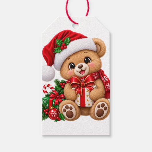 Schattige Kerstteddybeer Cadeaulabel (Voorkant)