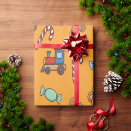 Schattige Kerstteddybeer en speelgoedtrein Cadeaupapier