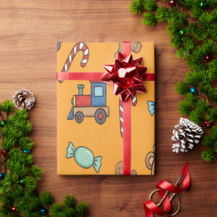 Schattige Kerstteddybeer en speelgoedtrein Cadeaupapier