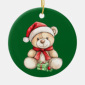 Schattige Kerstteddybeer gepersonaliseerd Keramisch Ornament (Voorkant)