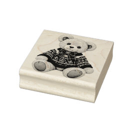 Schattige Kerstteddybeer in trui en strik Rubberstempel