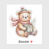 Schattige Kerstteddybeer met Geschenk Waterverf Sticker (Vel)