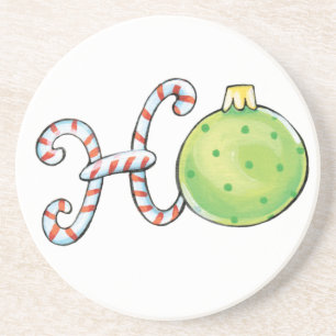 Schattige kersttekst, Ho in snoepstokken ornamente Zandsteen Onderzetter