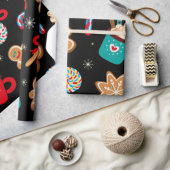 Schattige kerstthema patroon zwart cadeaupapier