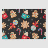 Schattige kerstthema patroon zwart tissuepapier (Voorkant)