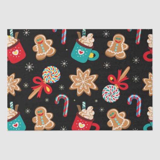 Schattige kerstthema patroon zwart tissuepapier (Voorkant)