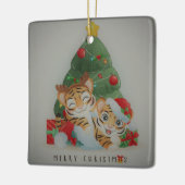 Schattige kersttigers keramisch ornament (Links)