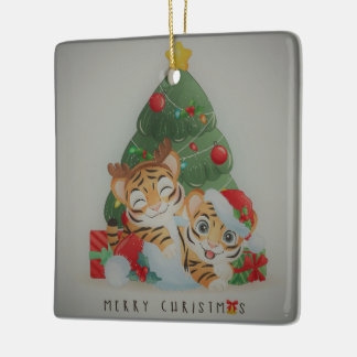 Schattige kersttigers keramisch ornament
