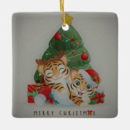 Schattige kersttigers keramisch ornament