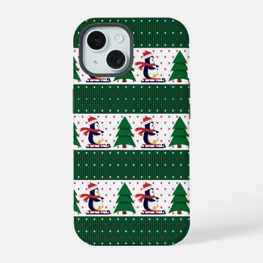 Schattige Kersttrui Pinguïn Tree Winter iPhone 15 Case (Achterkant)