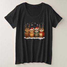 Schattige Kerstuil met Kerstmannenmuts & Rendier  Grote Maat T-shirt