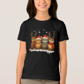 Schattige Kerstuil met Kerstmannenmuts & Rendier  Tri-Blend Shirt (Voorkant)
