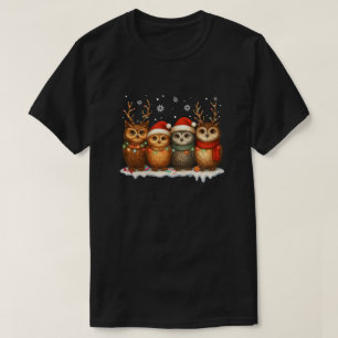 Schattige Kerstuil met Kerstmannenmutsen & Rendier T-shirt