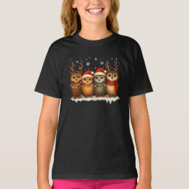 Schattige Kerstuil met Kerstmannenmutsen & Rendier T-shirt