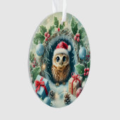 Schattige kerstuil met kerstmuts ornament (voorkant)