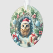 Schattige kerstuil met kerstmuts ornament (voorkant)