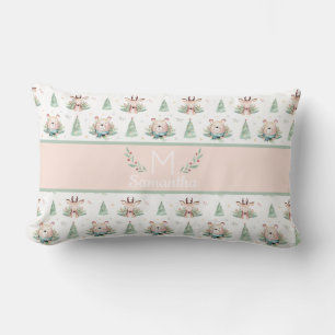 Schattige Kerstvakantie Bomen Beer & Hert Monogram Kussen